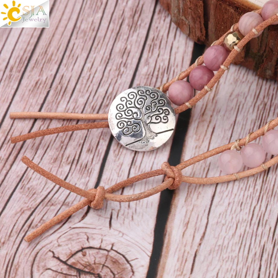 Bohemain Women Leather Bracelet Gem Stone Pink Crystal Vintage Weaving Statement Fancy Girl Bracelet Bijoux Dropshipping S308 - Image 5