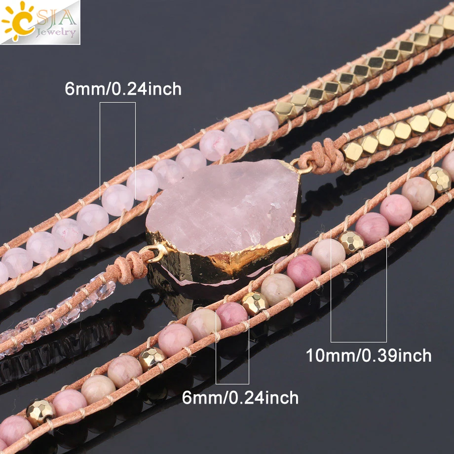 Bohemain Women Leather Bracelet Gem Stone Pink Crystal Vintage Weaving Statement Fancy Girl Bracelet Bijoux Dropshipping S308 - Image 6