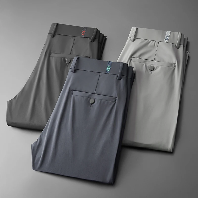 BROWON New Ice Silk Casual Pants Men Spring and Summer Mid Straight Thin Breath Pants Comfortable Light Elastic Loose Trousers - AliExpress 200000343