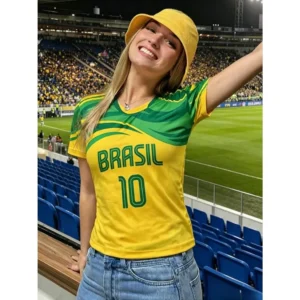 2026 Women Cheerleaders BRASIL NO. 10 Y2k Tops Men Women Soccer O-Neck Short Sleeve Jersey T-Shirt Casual Tees Fashion T-Shirt