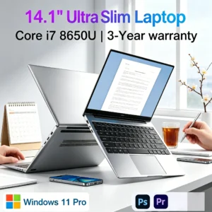 2026 Fashion Slim Laptop Windows 11 Pro Core I7-8650U Big Storage M.2 SSD Long Standby Travel Outdoor Office Notebook