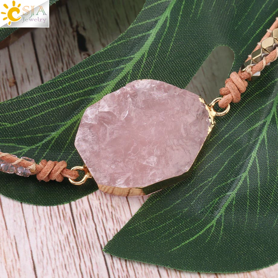Bohemain Women Leather Bracelet Gem Stone Pink Crystal Vintage Weaving Statement Fancy Girl Bracelet Bijoux Dropshipping S308 - Image 4