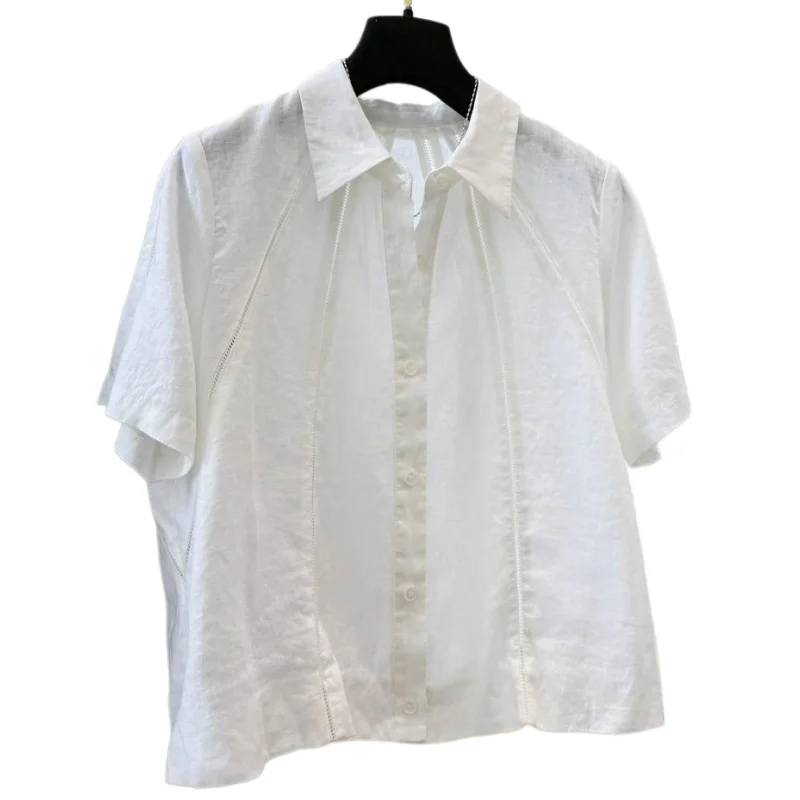 French Style Hollow Out Spliced Blouse Women Thin Luxury Elegant Short Sleeve Shirt Fashion Design Sense Ladies Tops - Image 5