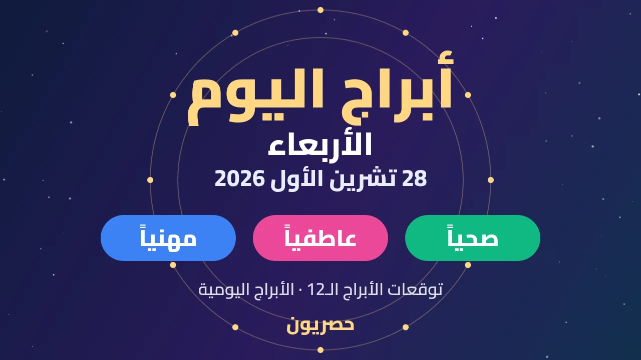 أبراج اليوم الأربعاء 28 تشرين الأول 2026: توقعات مهنية وعاطفية وصحية